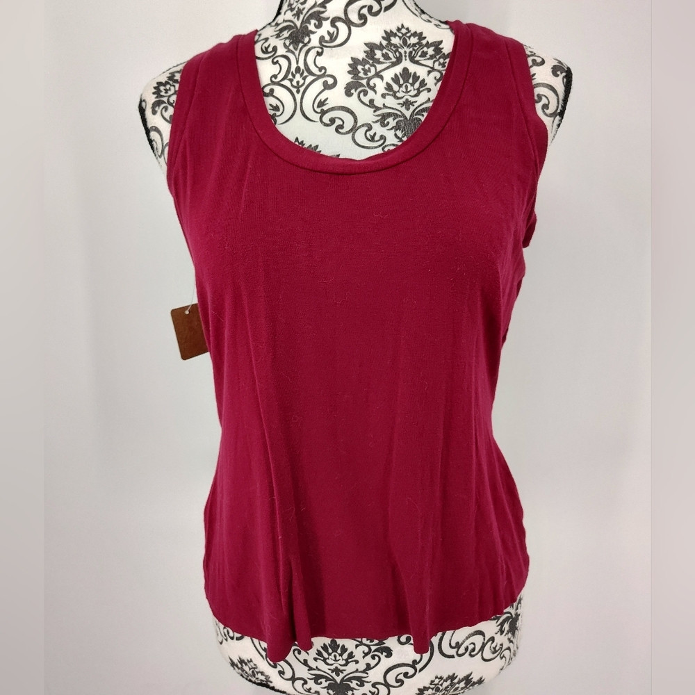 Handmade Women's Sleeveless Raw Hem Burgundy Top Size Small